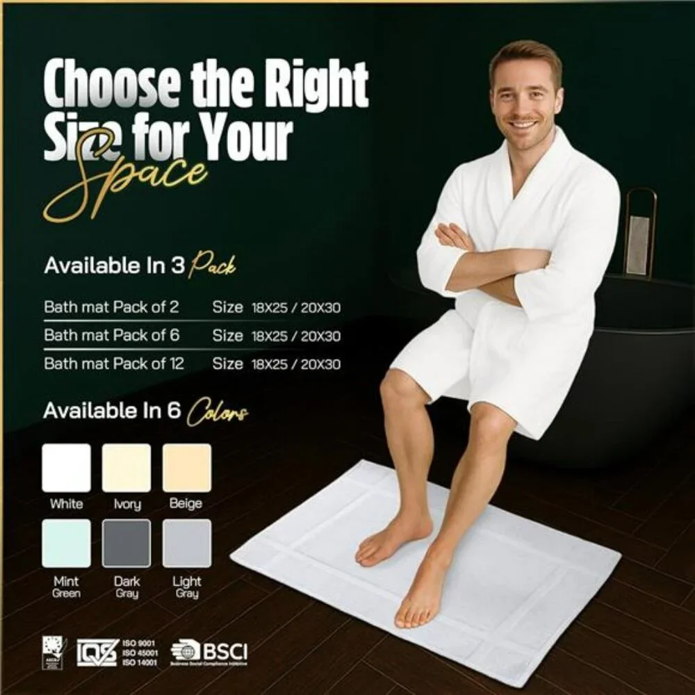 White Cotton Bath Mat Set of 6 20x30 Soft Absorbent Quick Dry Washable Bathroom